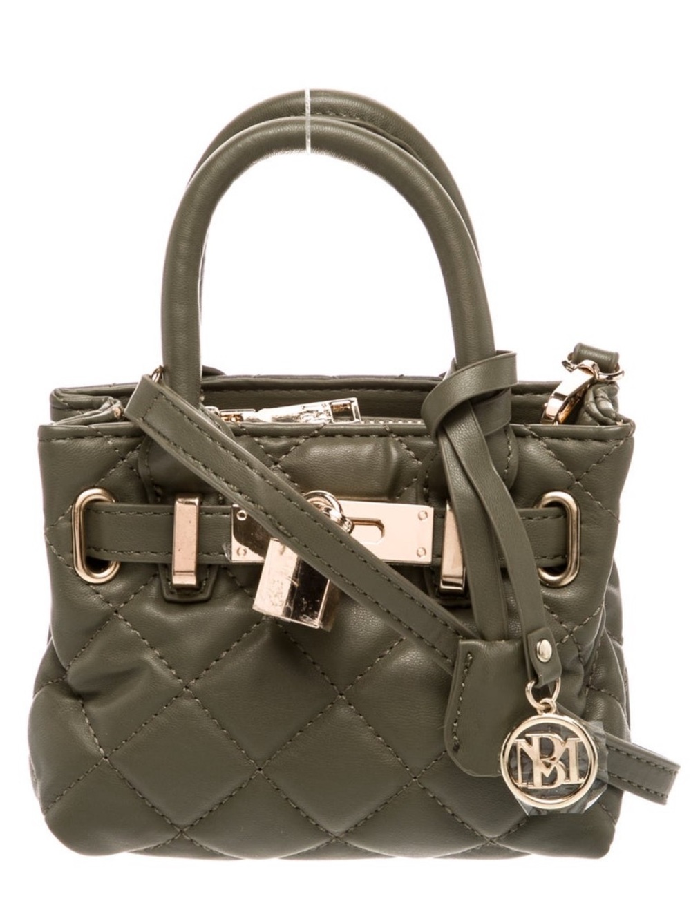 Badgley Mischka Olive Quilted Mini Satchel with Gold Hardware